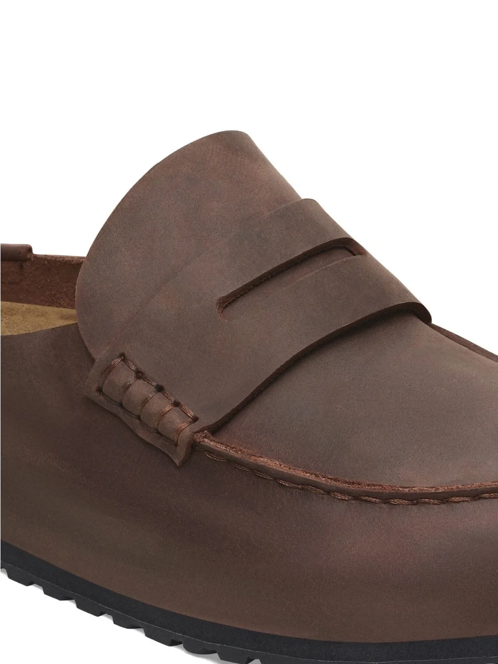 Birkenstock: “Naples” Wrapped Natural Leather Oiled Clog in Habana